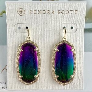 Retired Kendra Scott Iridescent Mystic Blue and Gold Drop Elle Earrings